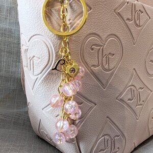 PINK & GOLD BEADED BAG CHARM PERSONALIZED LETTER L INITIAL PURSE CHARM